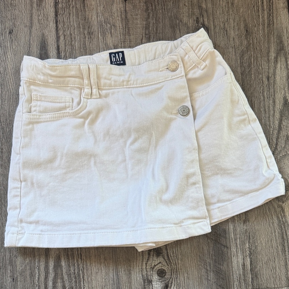 ✨ GAP Kids Girls White Denim Skort Kids Size 12 Adjustable Waist Skirt Shorts ✨